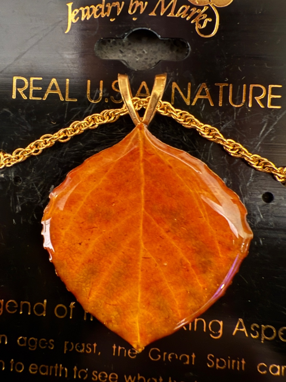 24k Gold Plated Orange Aspen Leaf Necklace - Picture 5 of 5